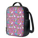 Pink Girly Unicorn Donut Pattern Print Crossbody Lunch Bag