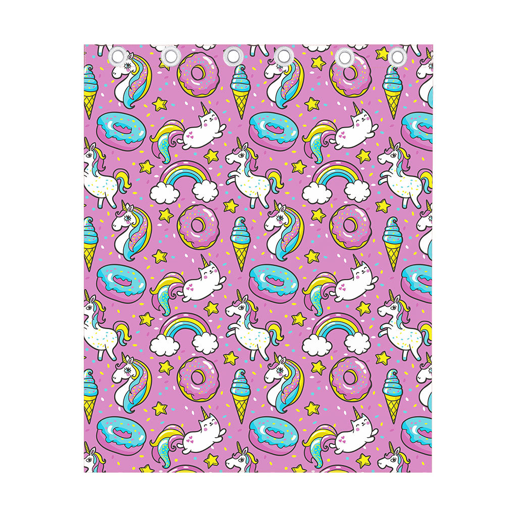 Pink Girly Unicorn Donut Pattern Print Curtain