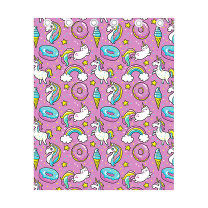 Pink Girly Unicorn Donut Pattern Print Curtain