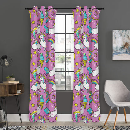 Pink Girly Unicorn Donut Pattern Print Curtain