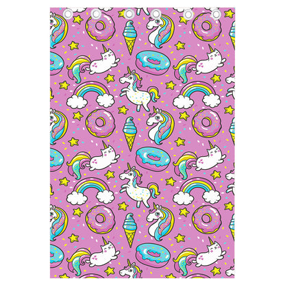 Pink Girly Unicorn Donut Pattern Print Curtain