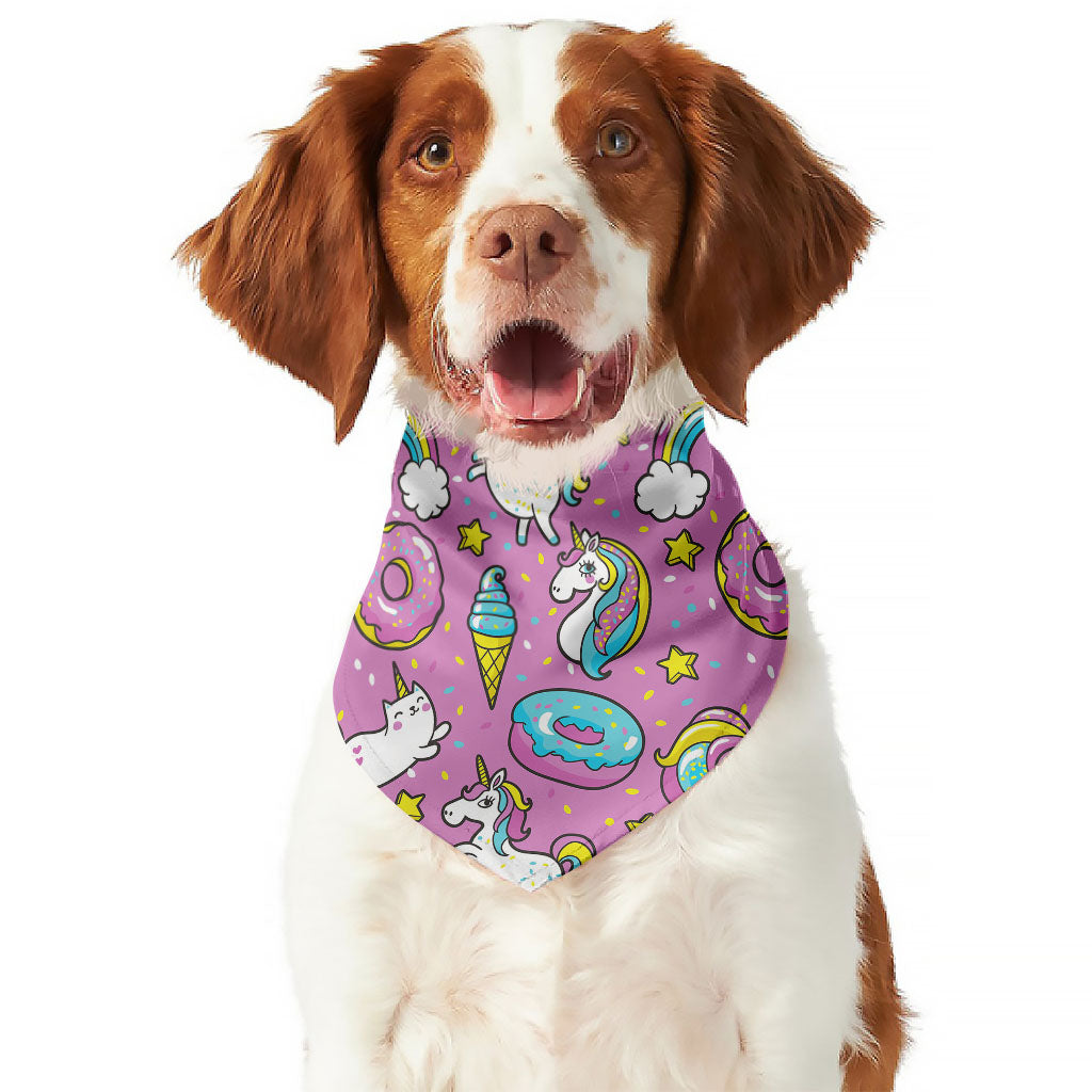 Pink Girly Unicorn Donut Pattern Print Dog Bandana