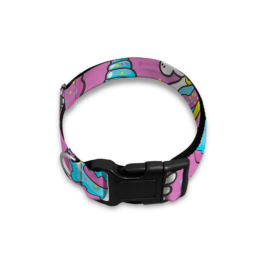 Pink Girly Unicorn Donut Pattern Print Dog Collar