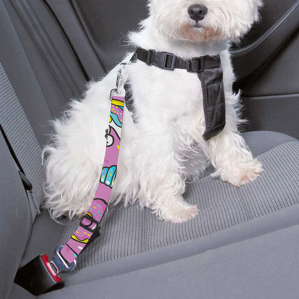 Pink Girly Unicorn Donut Pattern Print Dog Seat Belt