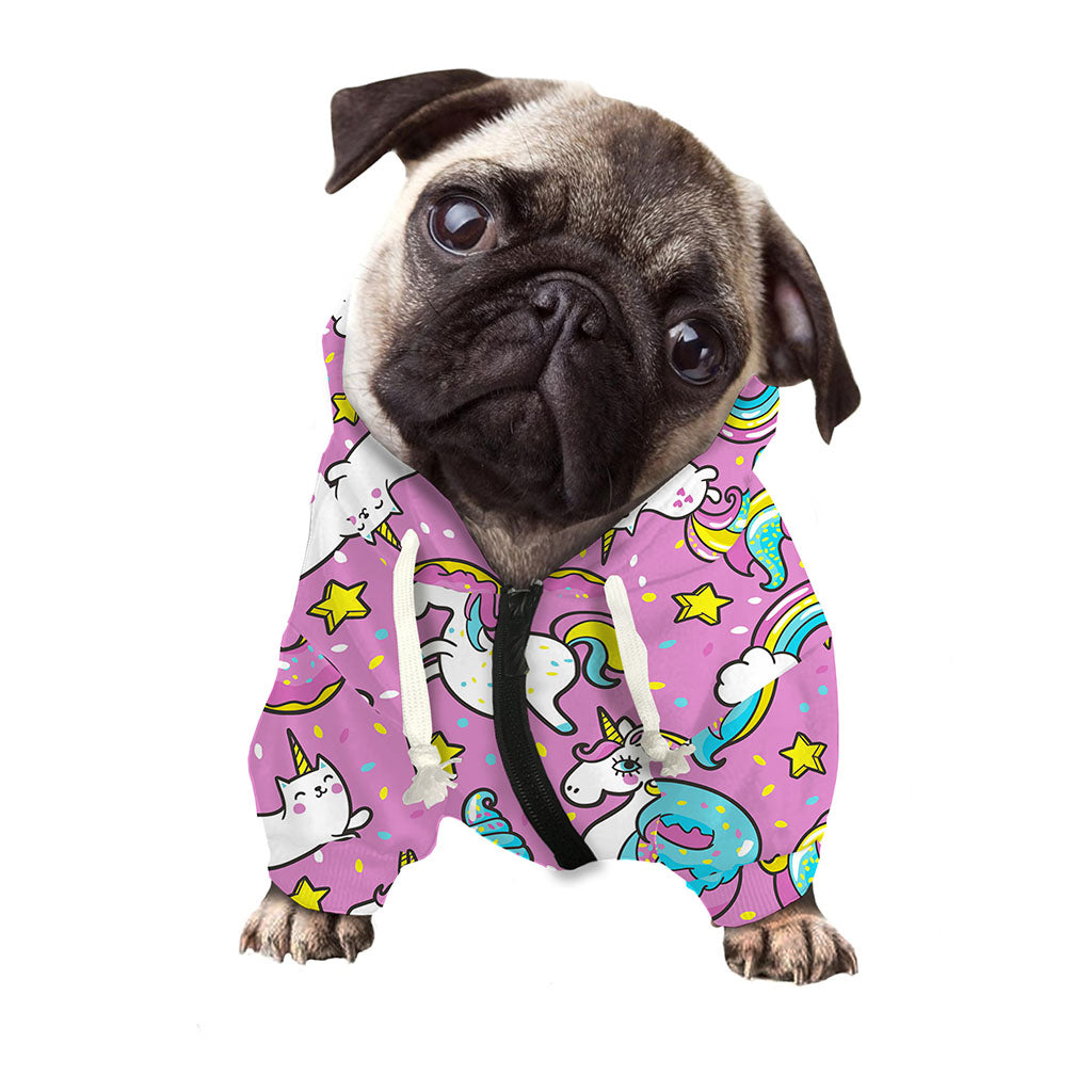 Pink Girly Unicorn Donut Pattern Print Dog Zip Up Hoodie
