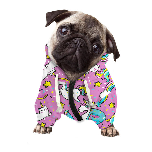 Pink Girly Unicorn Donut Pattern Print Dog Zip Up Hoodie