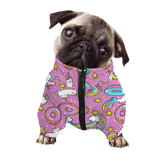 Pink Girly Unicorn Donut Pattern Print Dog Zip Up Jacket
