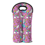Pink Girly Unicorn Donut Pattern Print Double Neoprene Wine Tote