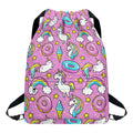 Pink Girly Unicorn Donut Pattern Print Drawstring Backpack