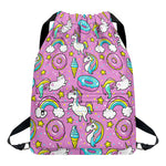 Pink Girly Unicorn Donut Pattern Print Drawstring Backpack