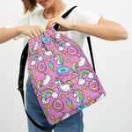 Pink Girly Unicorn Donut Pattern Print Drawstring Backpack