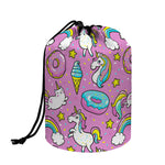 Pink Girly Unicorn Donut Pattern Print Drawstring Makeup Bag