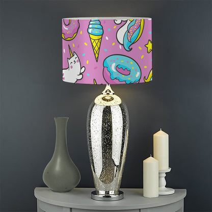 Pink Girly Unicorn Donut Pattern Print Drum Lamp Shade
