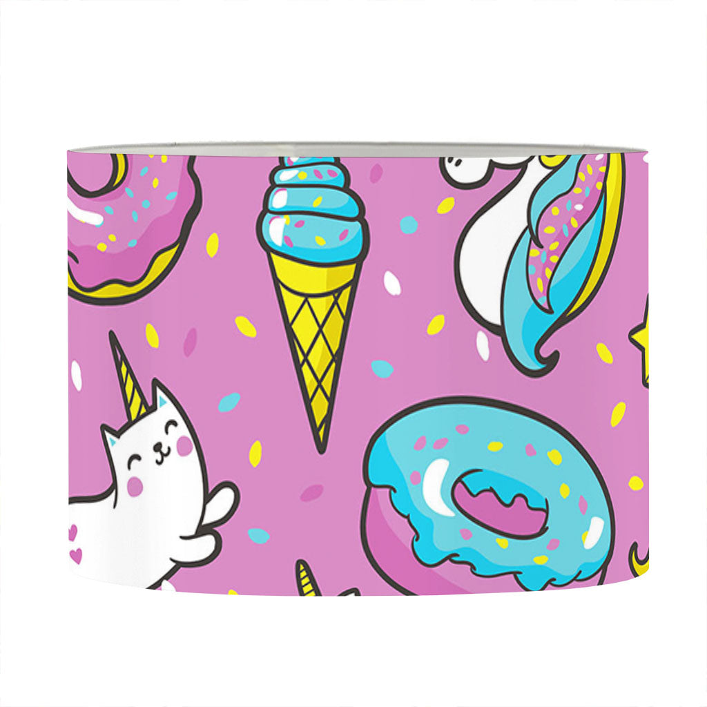 Pink Girly Unicorn Donut Pattern Print Drum Lamp Shade