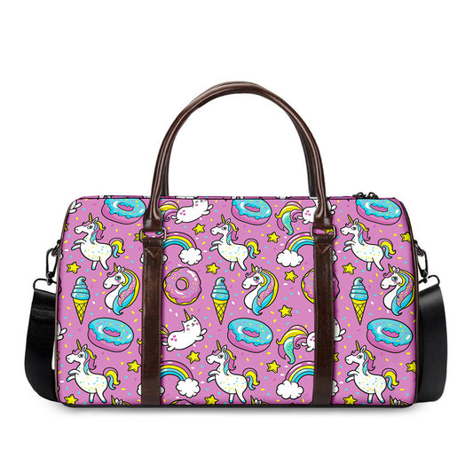 Pink Girly Unicorn Donut Pattern Print Duffle Bag