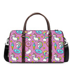 Pink Girly Unicorn Donut Pattern Print Duffle Bag