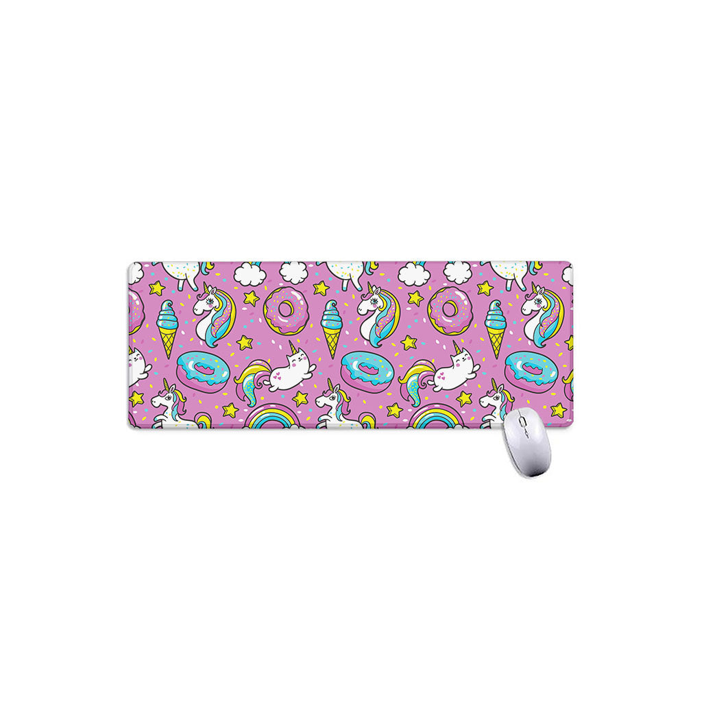 Pink Girly Unicorn Donut Pattern Print Extended Mouse Pad