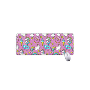 Pink Girly Unicorn Donut Pattern Print Extended Mouse Pad