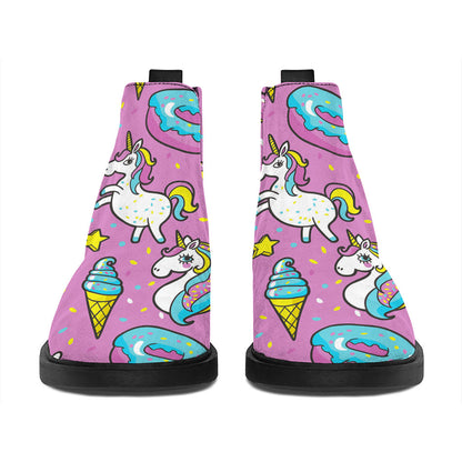 Pink Girly Unicorn Donut Pattern Print Flat Ankle Boots