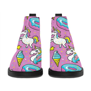 Pink Girly Unicorn Donut Pattern Print Flat Ankle Boots