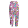 Pink Girly Unicorn Donut Pattern Print Fleece Lined Knit Pants