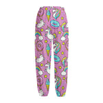 Pink Girly Unicorn Donut Pattern Print Fleece Lined Knit Pants