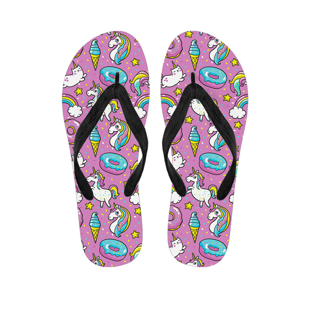 Pink Girly Unicorn Donut Pattern Print Flip Flops