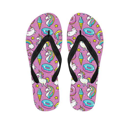 Pink Girly Unicorn Donut Pattern Print Flip Flops