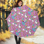 Pink Girly Unicorn Donut Pattern Print Foldable Umbrella