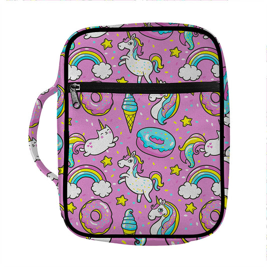 Pink Girly Unicorn Donut Pattern Print Front Pocket Bible Bag