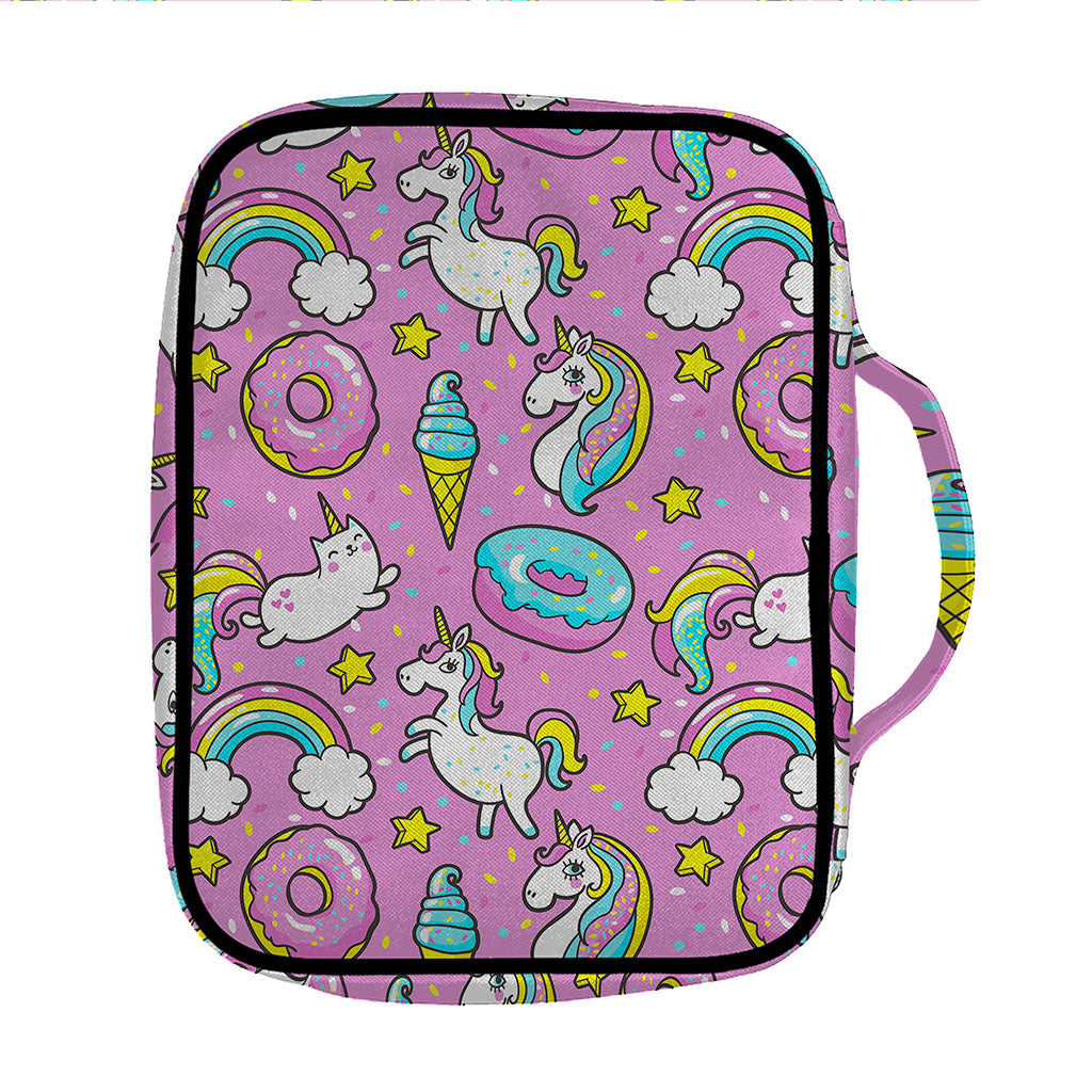 Pink Girly Unicorn Donut Pattern Print Front Pocket Bible Bag