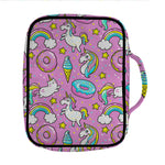 Pink Girly Unicorn Donut Pattern Print Front Pocket Bible Bag