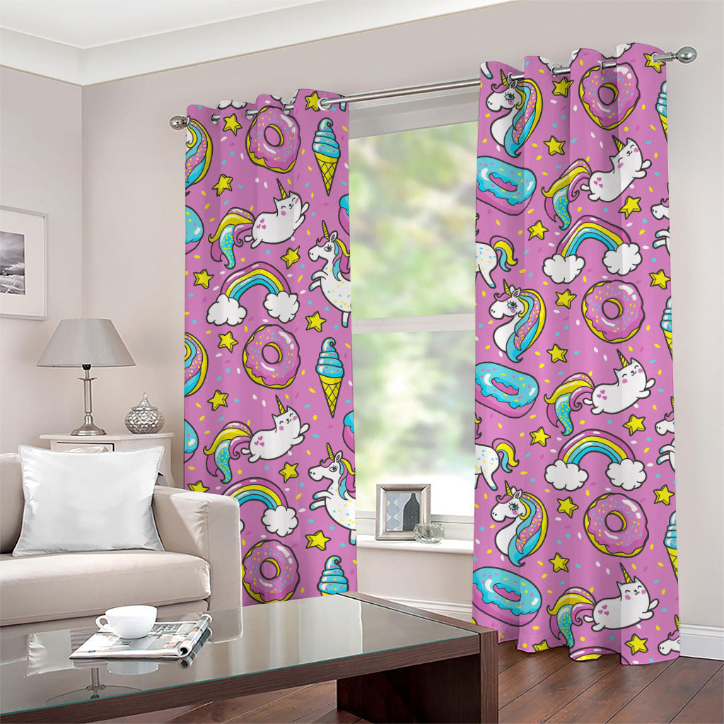 Pink Girly Unicorn Donut Pattern Print Grommet Curtains