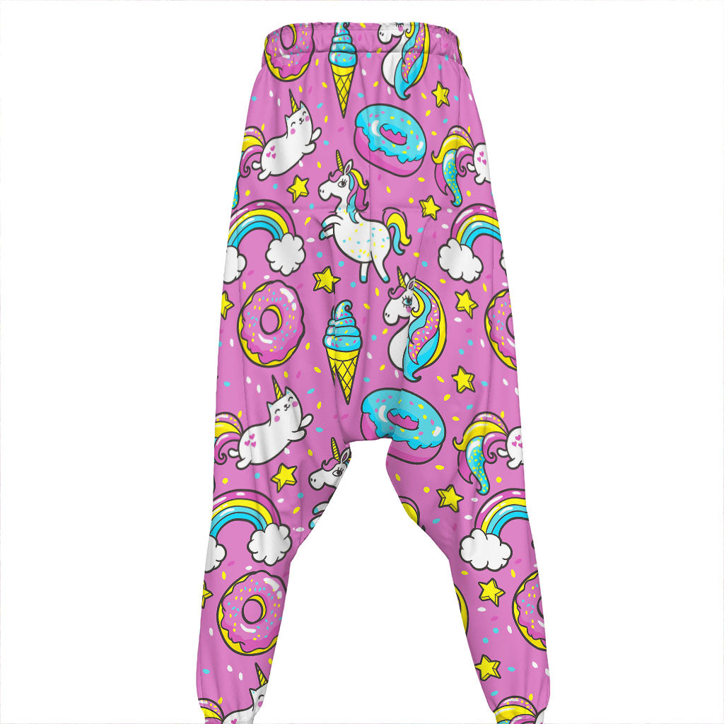 Pink Girly Unicorn Donut Pattern Print Hammer Pants