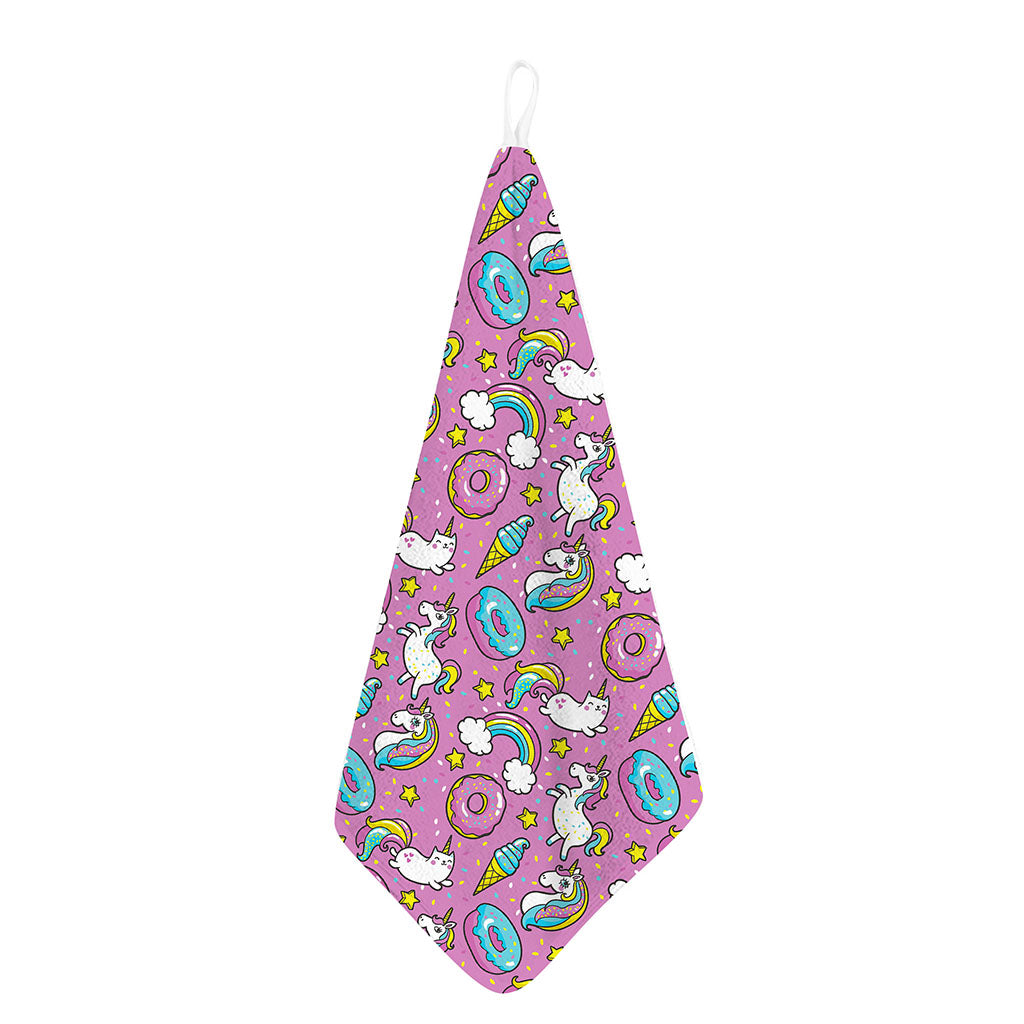 Pink Girly Unicorn Donut Pattern Print Hand Towel
