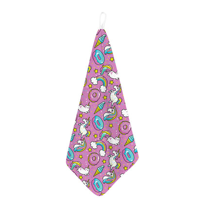 Pink Girly Unicorn Donut Pattern Print Hand Towel