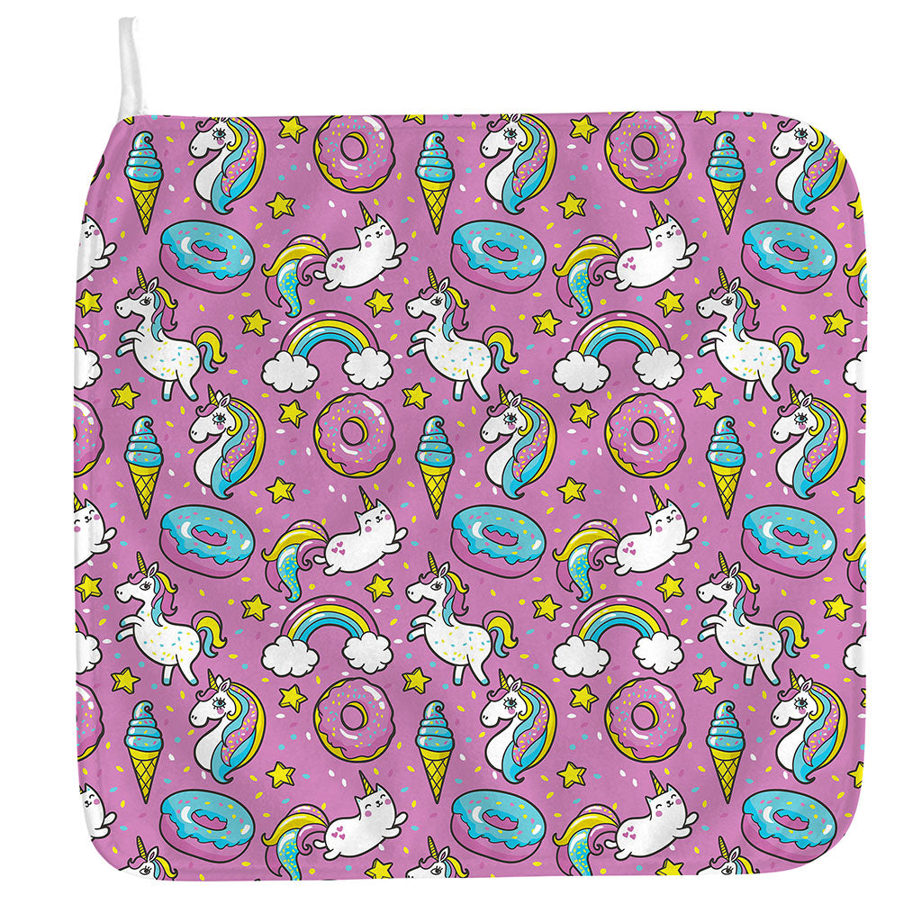 Pink Girly Unicorn Donut Pattern Print Hand Towel