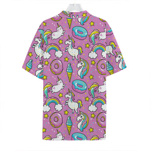 Pink Girly Unicorn Donut Pattern Print Hawaiian Shirt