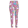 Pink Girly Unicorn Donut Pattern Print High-Waisted Pocket Leggings