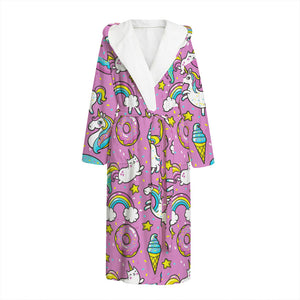 Pink Girly Unicorn Donut Pattern Print Hooded Bathrobe