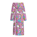 Pink Girly Unicorn Donut Pattern Print Hooded Bathrobe