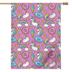 Pink Girly Unicorn Donut Pattern Print House Flag