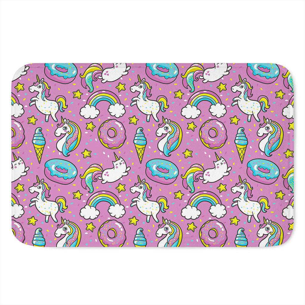 Pink Girly Unicorn Donut Pattern Print Indoor Door Mat