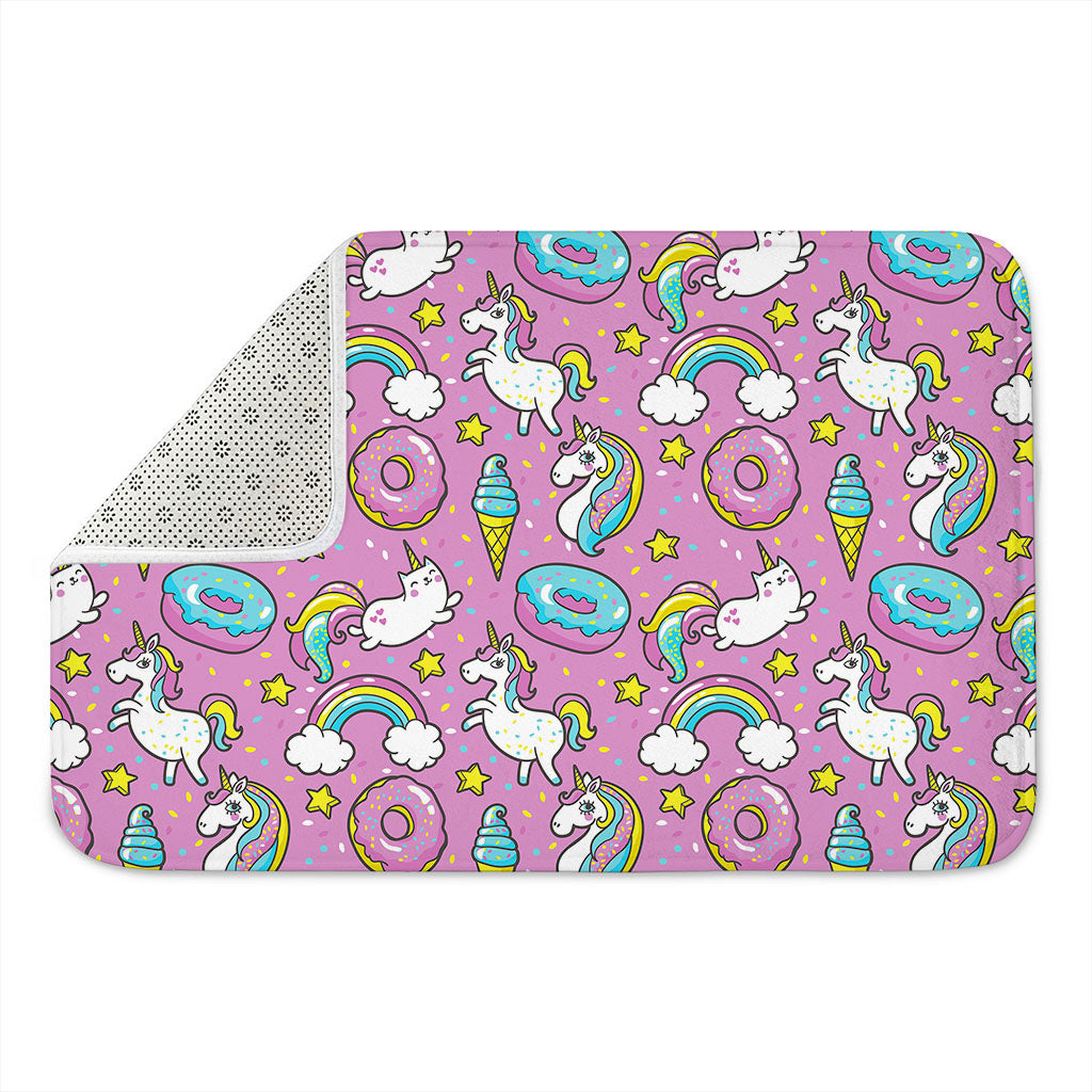 Pink Girly Unicorn Donut Pattern Print Indoor Door Mat