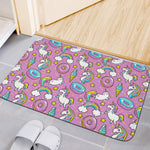 Pink Girly Unicorn Donut Pattern Print Indoor Door Mat