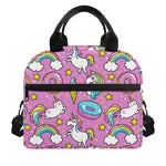 Pink Girly Unicorn Donut Pattern Print Insulated Lunch Bag