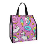 Pink Girly Unicorn Donut Pattern Print Insulated Lunch Tote