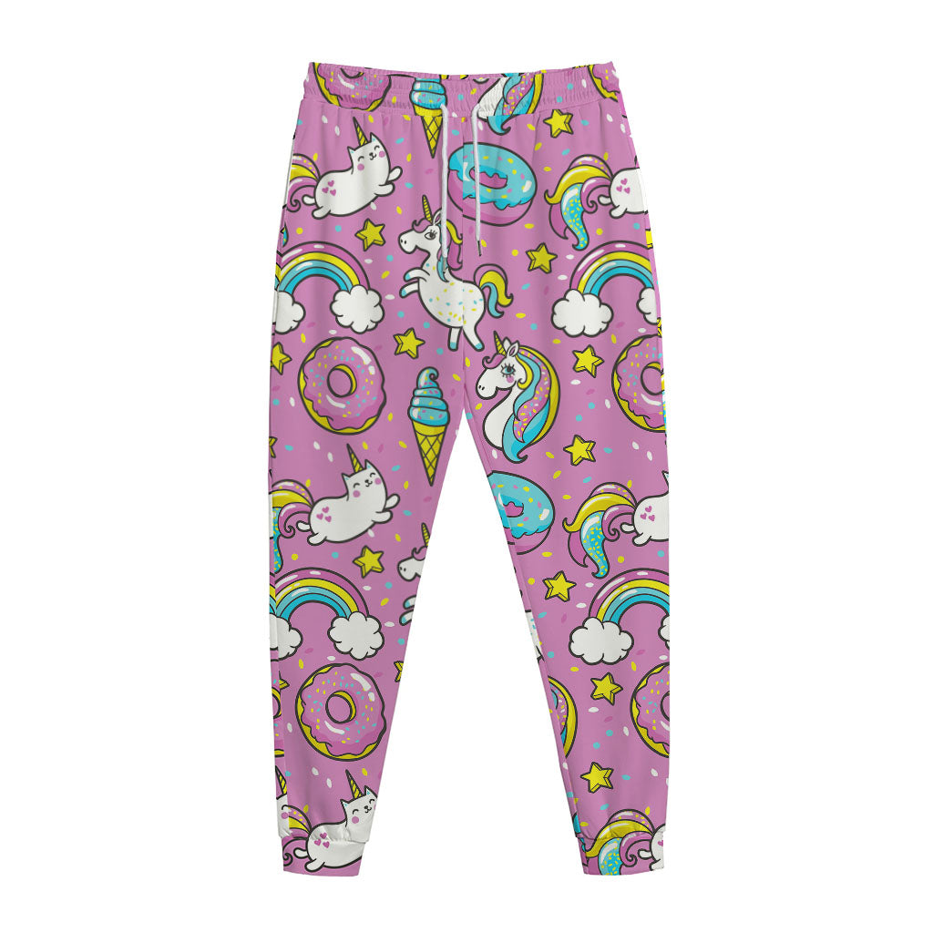 Pink Girly Unicorn Donut Pattern Print Jogger Pants