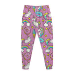 Pink Girly Unicorn Donut Pattern Print Jogger Pants