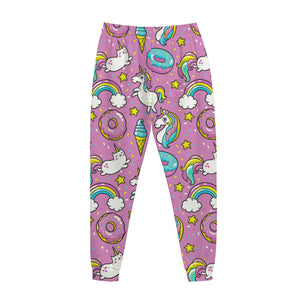 Pink Girly Unicorn Donut Pattern Print Jogger Pants